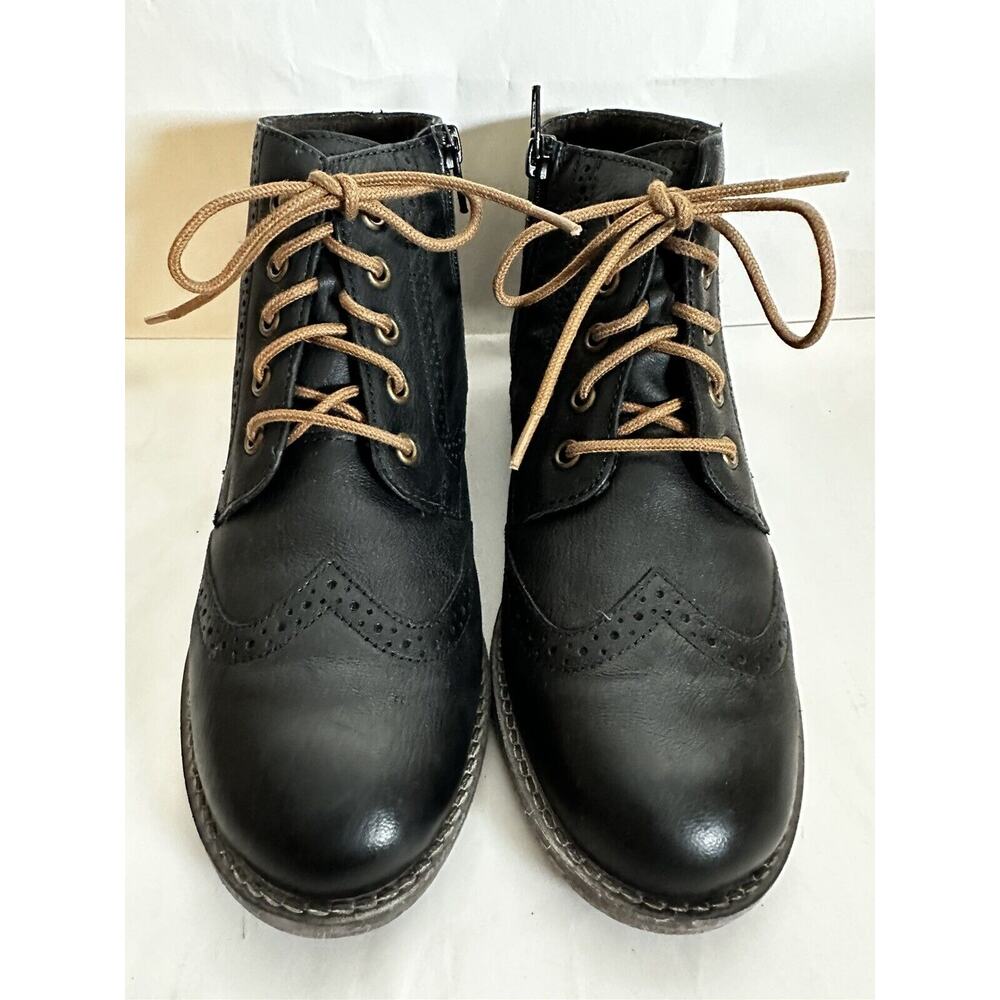 Josef Seibel Sienna Ankle Boot brogue leather lace up zip Black Size 38 US 8